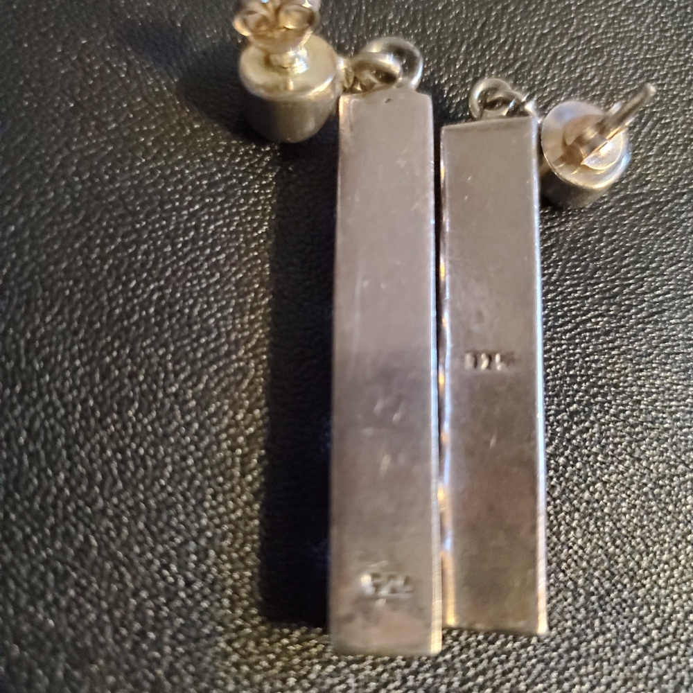 Turquoise Sterling Earrings Vintage Natural Stone 2"L - Picture 4 of 4